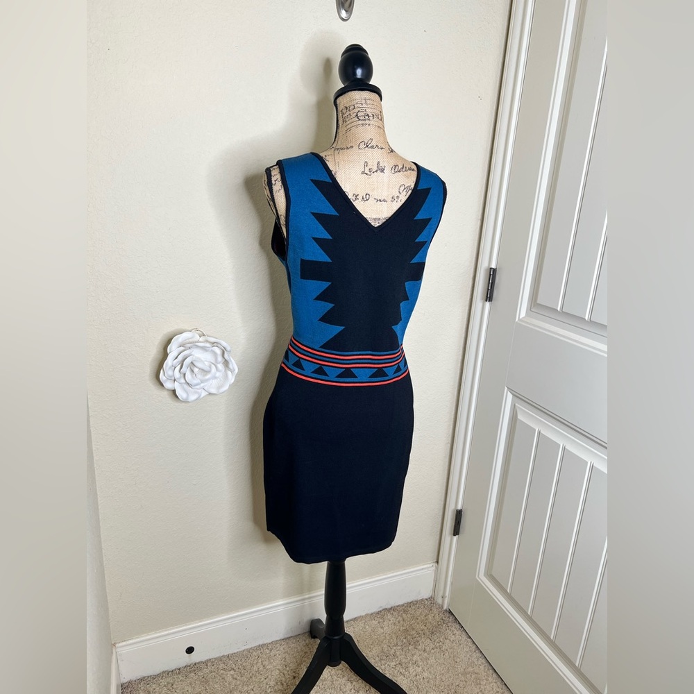 NTM Romeo & Juliet Couture Aztec Bodycon Dress Blue Black Bandage Mini Size L - Picture 6 of 14